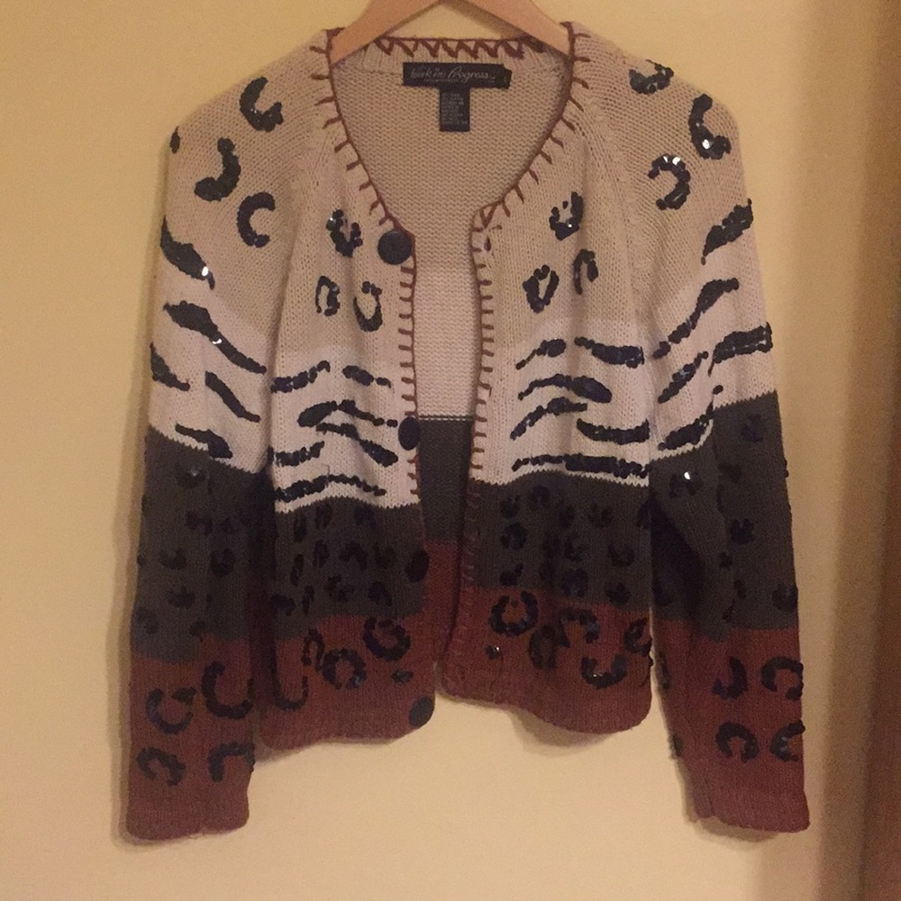 Unique Vintage Sweater with Sequin Leopard Print
